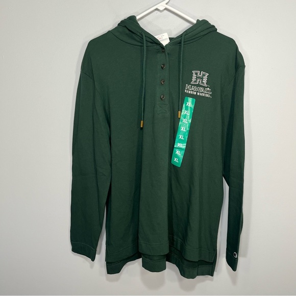 NEW Hawaii Rainbow Warriors Shirt Womens Extra Large Green Henley Hoodie NCAA - Picture 1 of 10